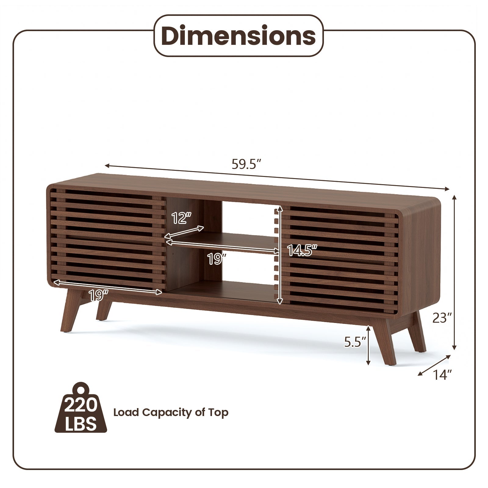 TV Stand for TVs up to 65" with Sliding Doors and Adjustable Shelves for Living Room-Walnut