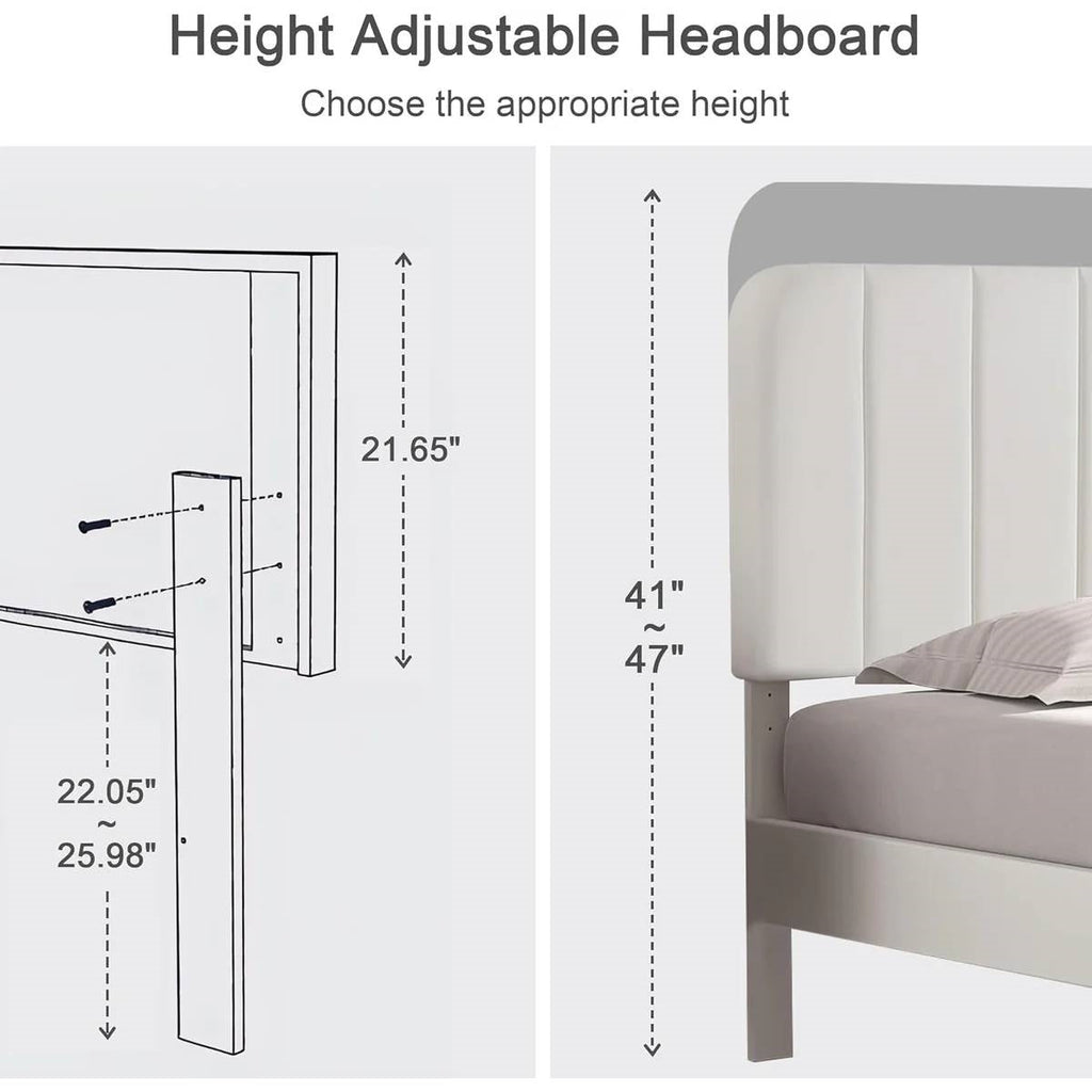 Twin size White Upholstered Platform Bed Frame with Headboard