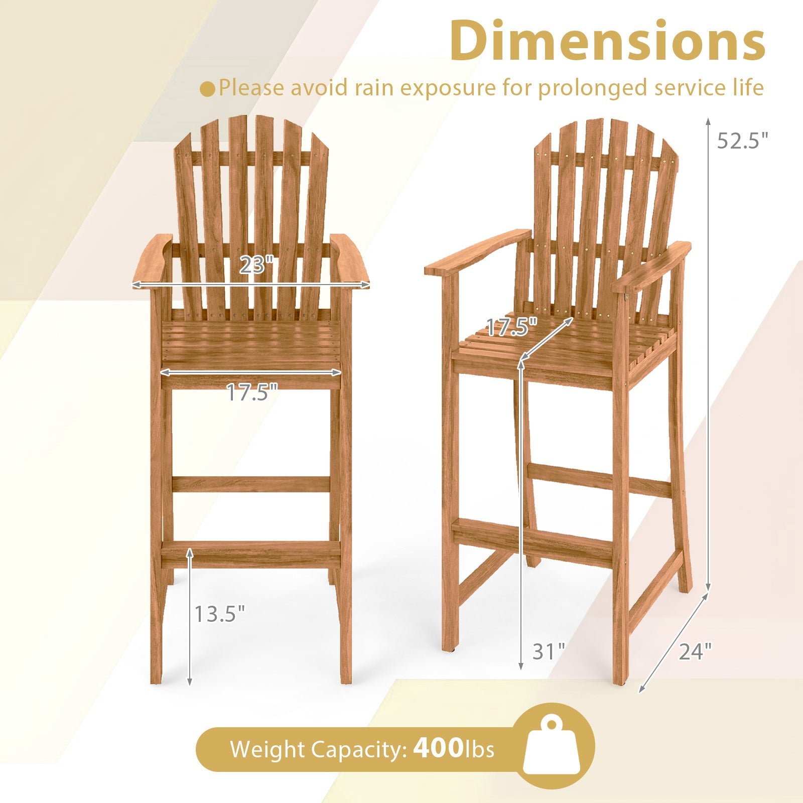 Tall Adirondack Chair with Armrests and Footrest for Deck