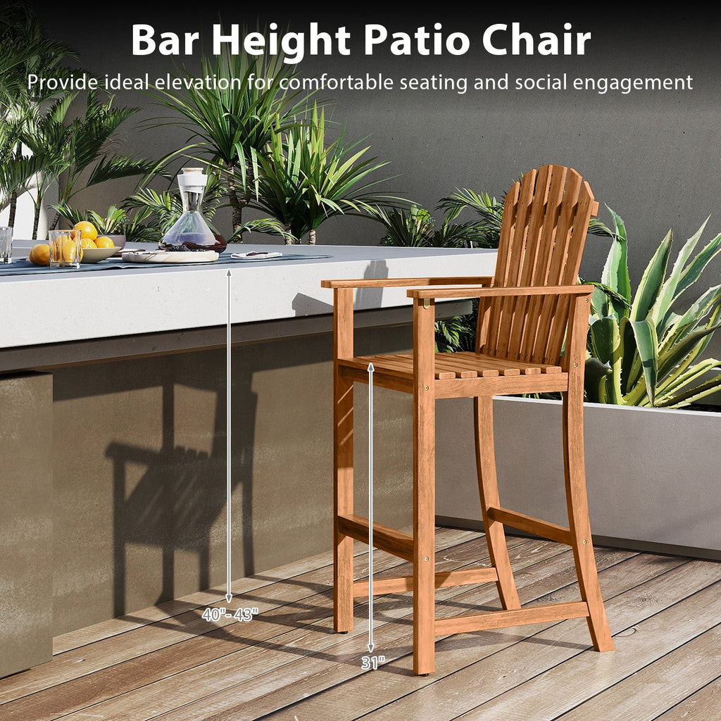 Tall Adirondack Chair with Armrests and Footrest for Deck