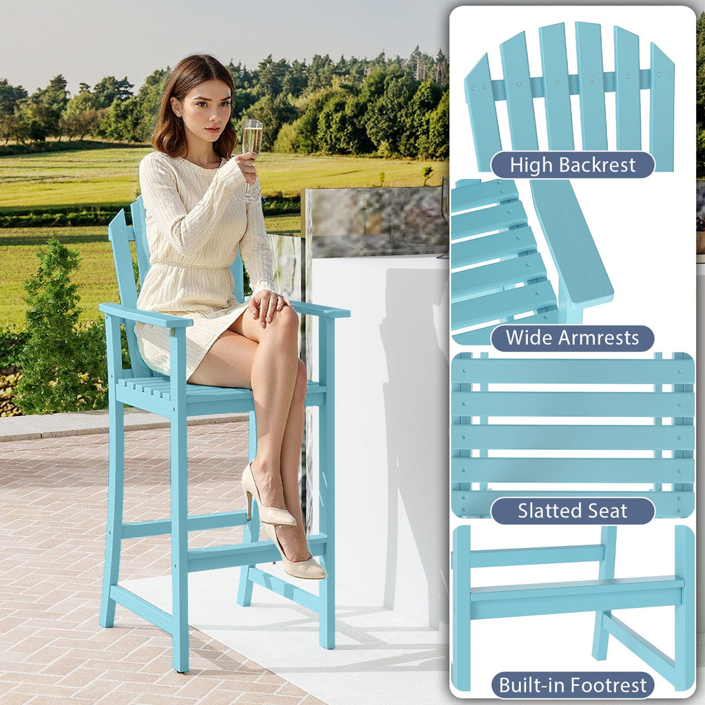 Tall Adirondack Chair with Armrests and Footrest for Deck