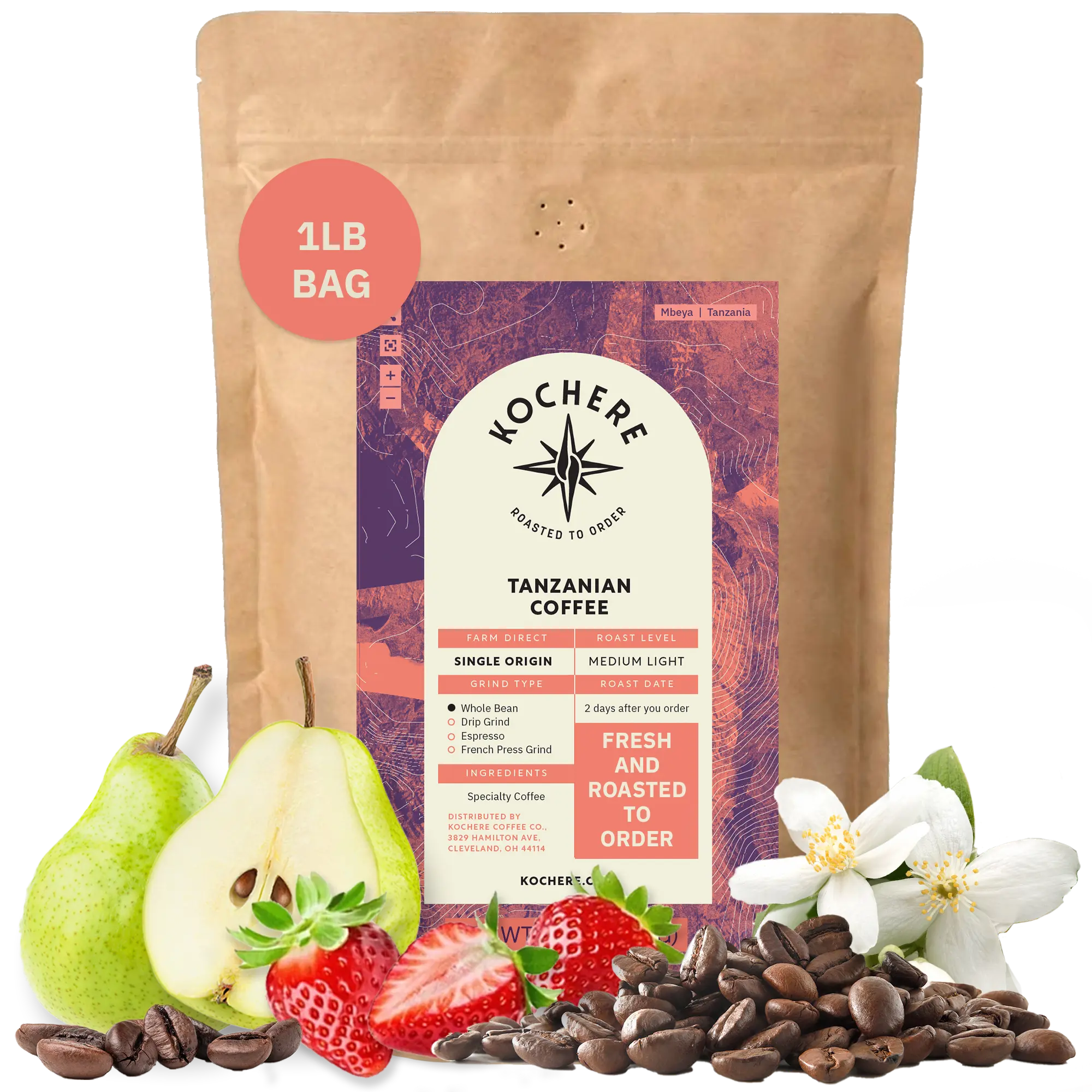 Kochere Coffee Tanzanian Mbeya AB Medium-Light Roast - Pear, Floral, Jasmine Notes