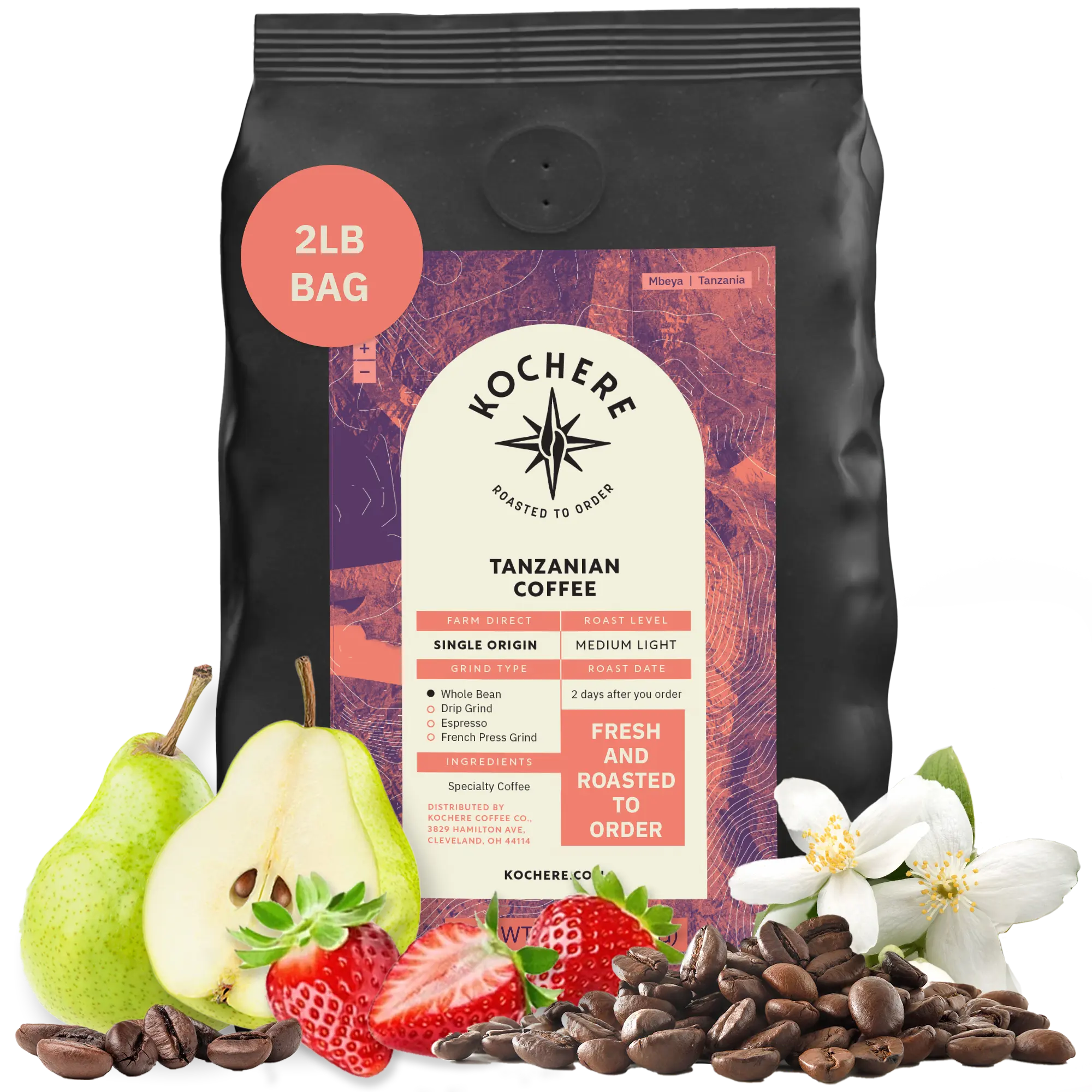 Kochere Coffee Tanzanian Mbeya AB Medium-Light Roast - Pear, Floral, Jasmine Notes