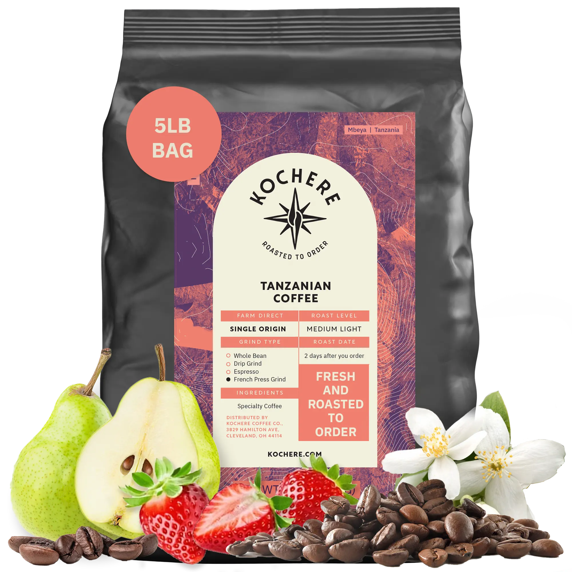 Kochere Coffee Tanzanian Mbeya AB Medium-Light Roast - Pear, Floral, Jasmine Notes