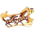 Teak Carving 2 Horses Racing