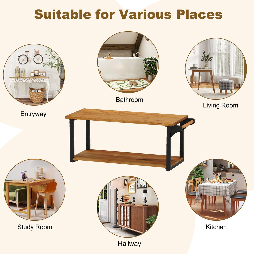 Teak Wood Wall Mounted Floating Shelves with Towel Bar