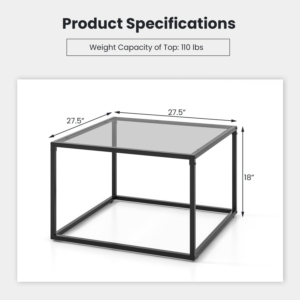 27.5 Inch Home Square Tea Table with Heavy-duty Metal Frame