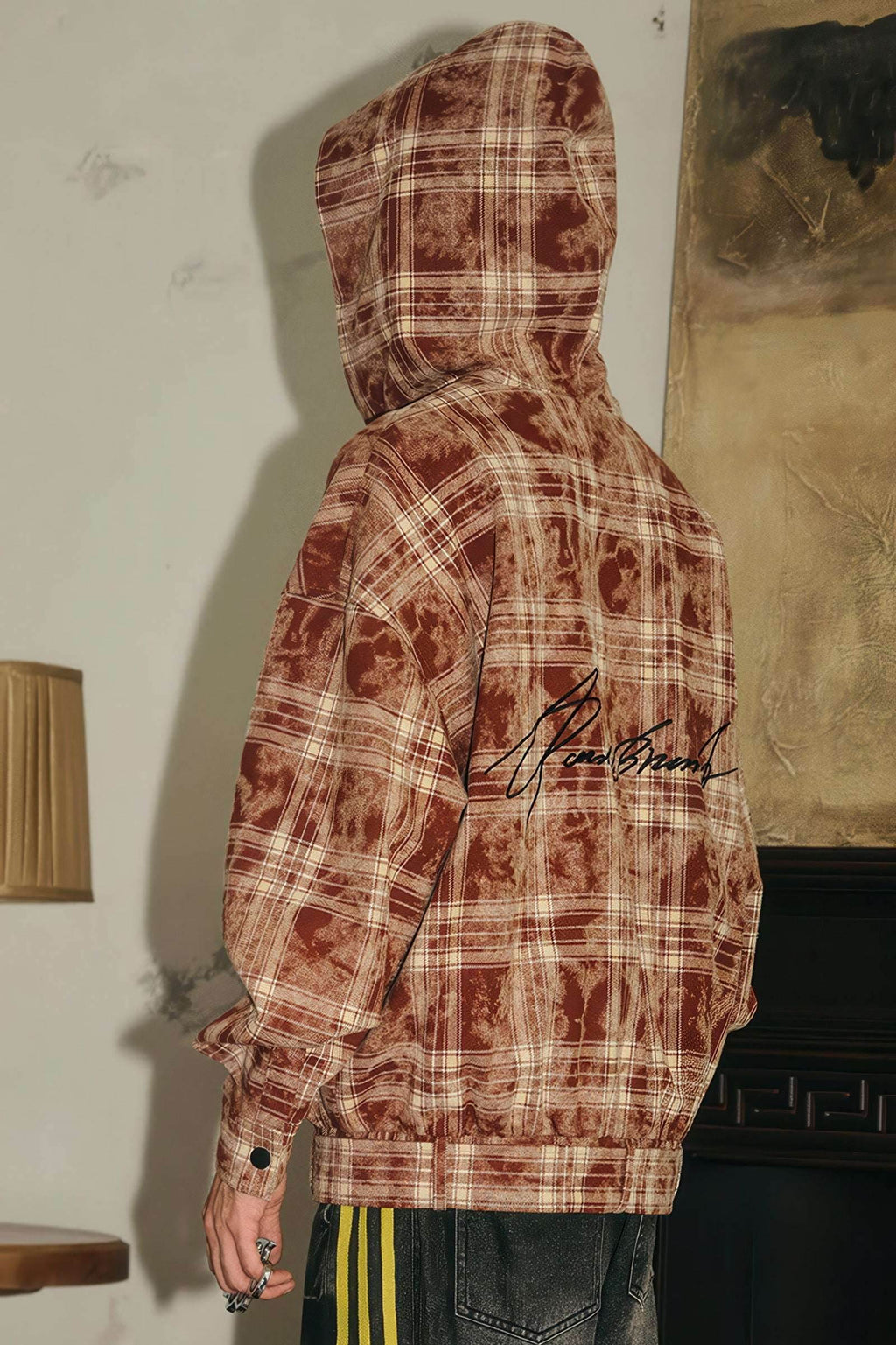 Tie-Dye Hoodie - Half-Zip Belted Checkered Loungewear