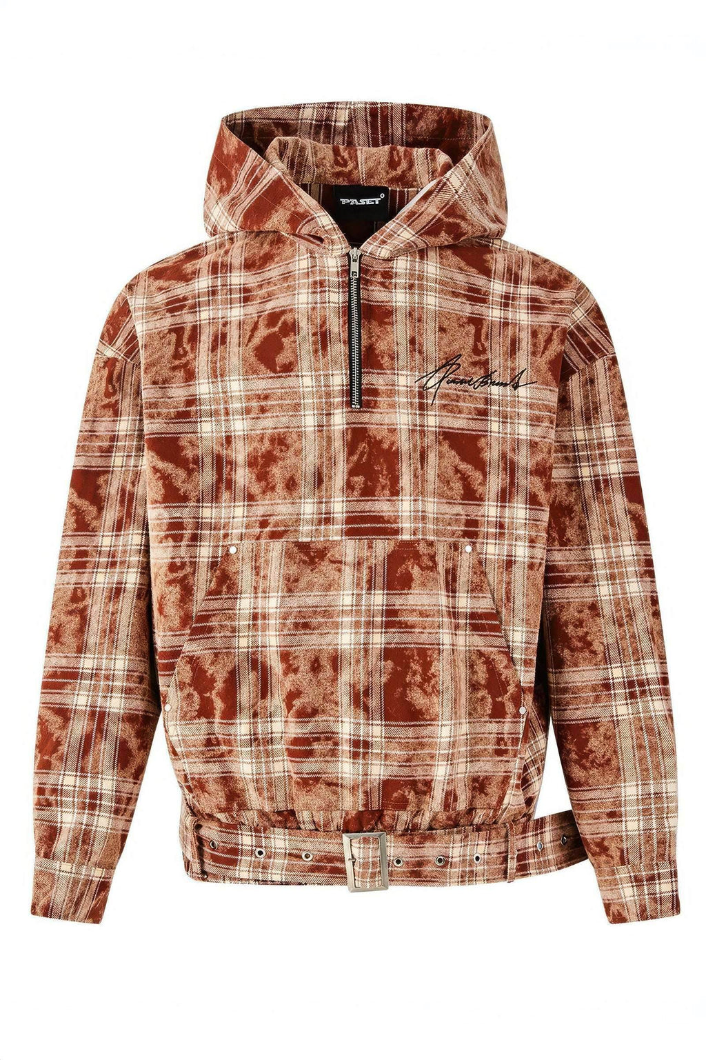 Tie-Dye Hoodie - Half-Zip Belted Checkered Loungewear