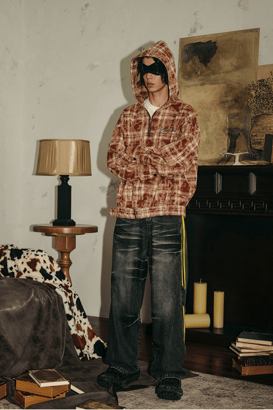 Tie-Dye Hoodie - Half-Zip Belted Checkered Loungewear