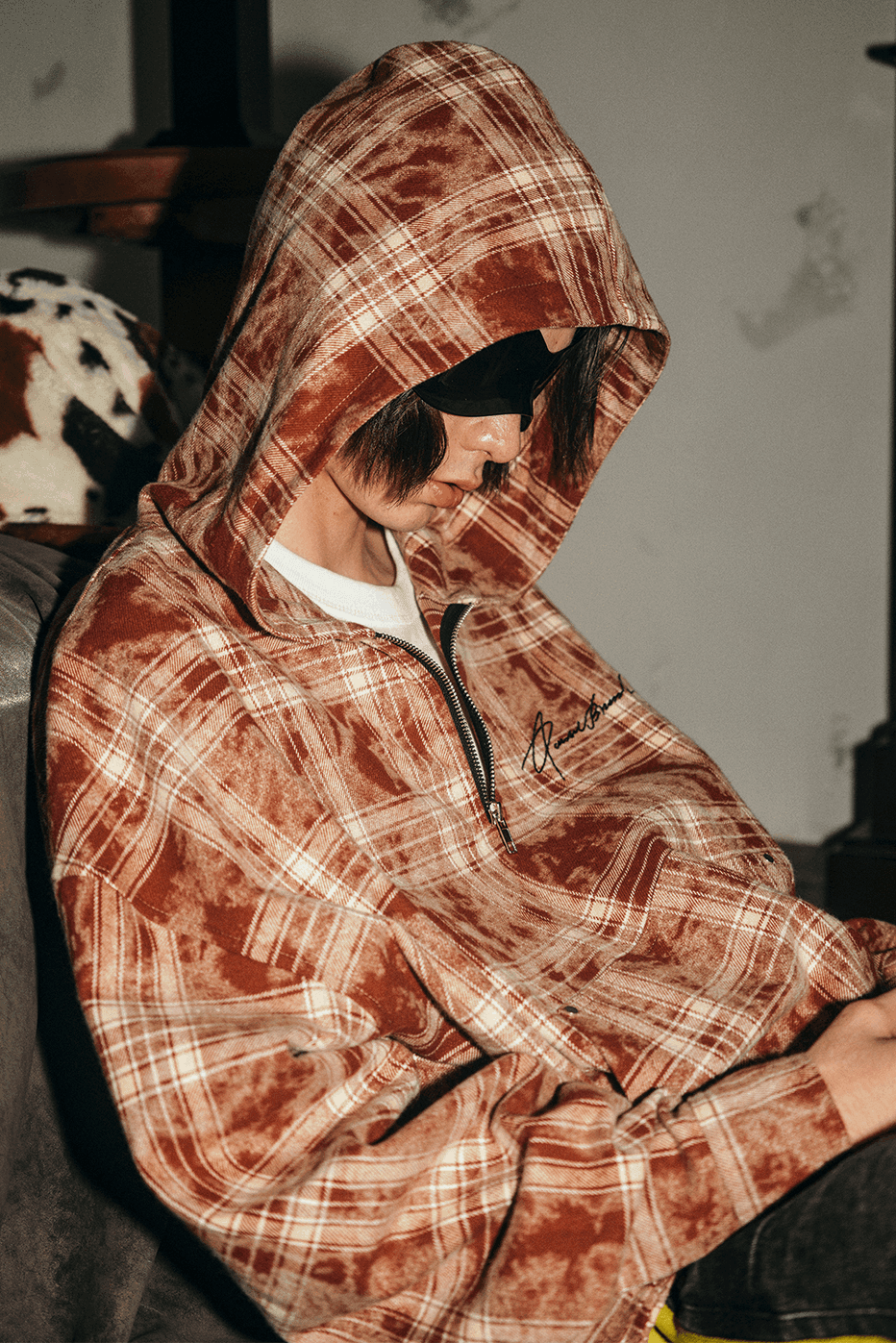 Tie-Dye Hoodie - Half-Zip Belted Checkered Loungewear