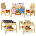 Toddler Table and 2 Chairs 5-in-1 Cute Art Desk Set with Reversible Chalkboard Whiteboard