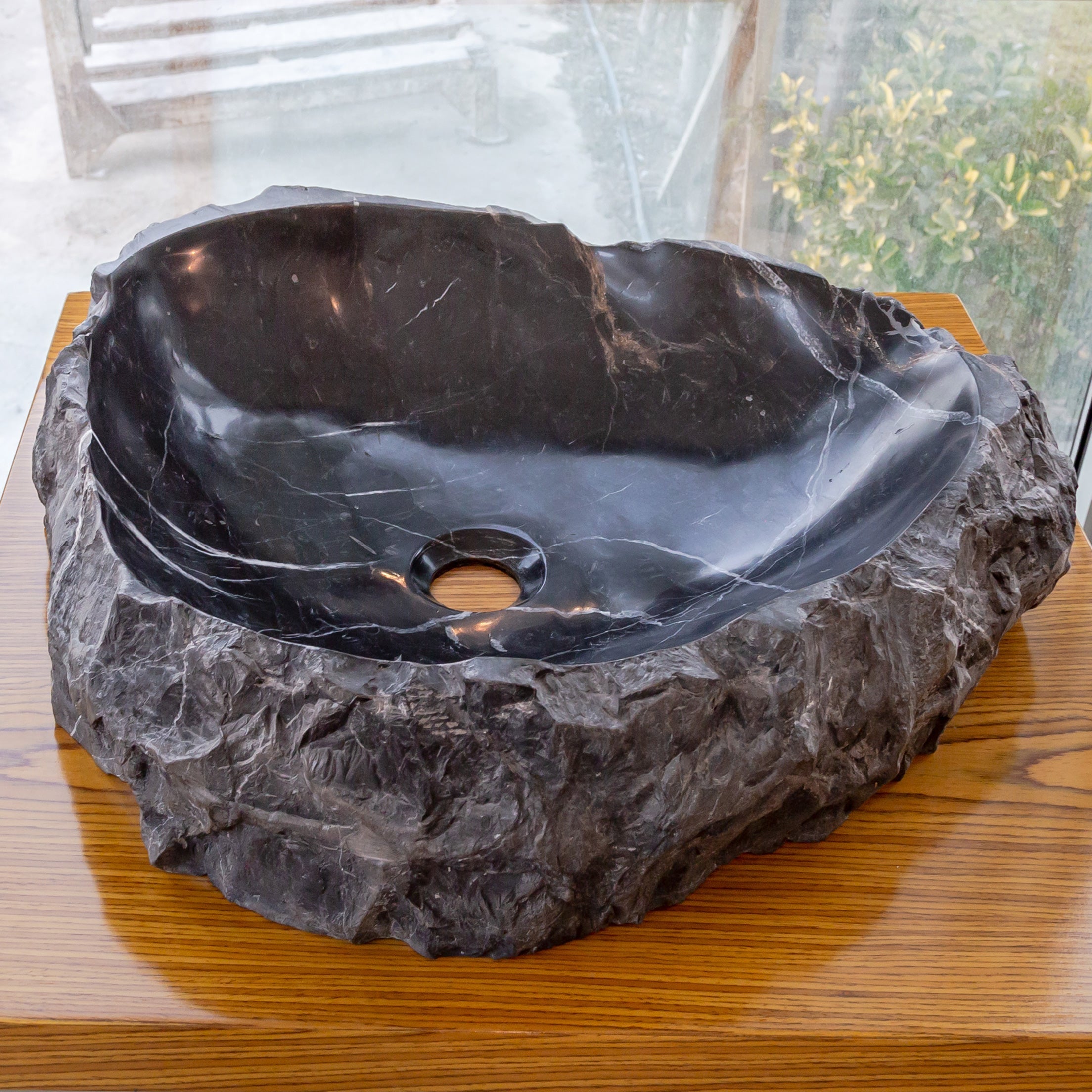 Black Marble Natural Stone Handcrafted Vessel Sink 31 x 23 x 6 Inches Modern Contemporary