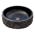 Black Marble Handcrafted Vessel Sink Bowl Polished Interior Combed Exterior 16x5
