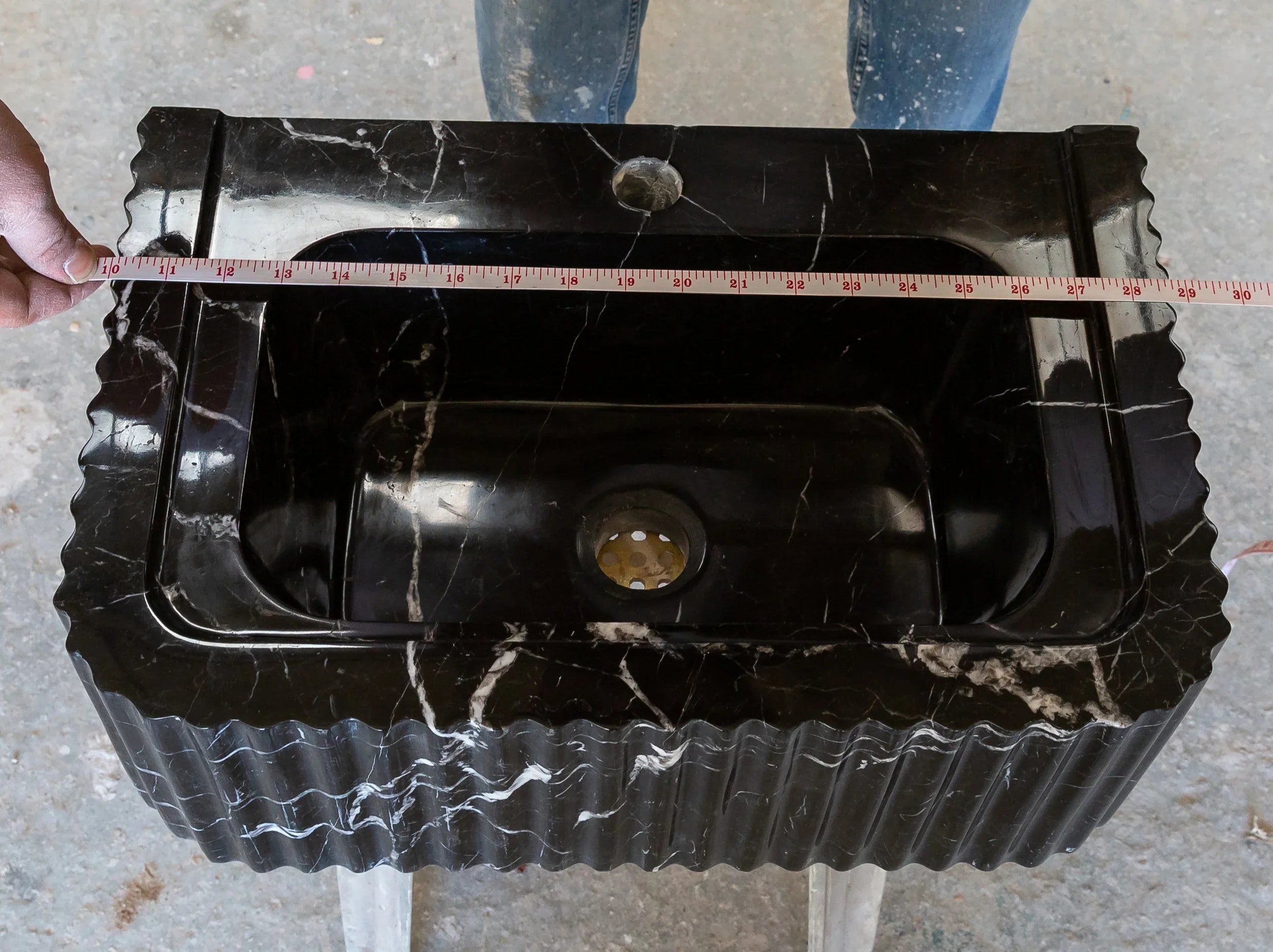 Black Marble Handcrafted Rectangular Sink - Wall-Mount Polished 12x19x7