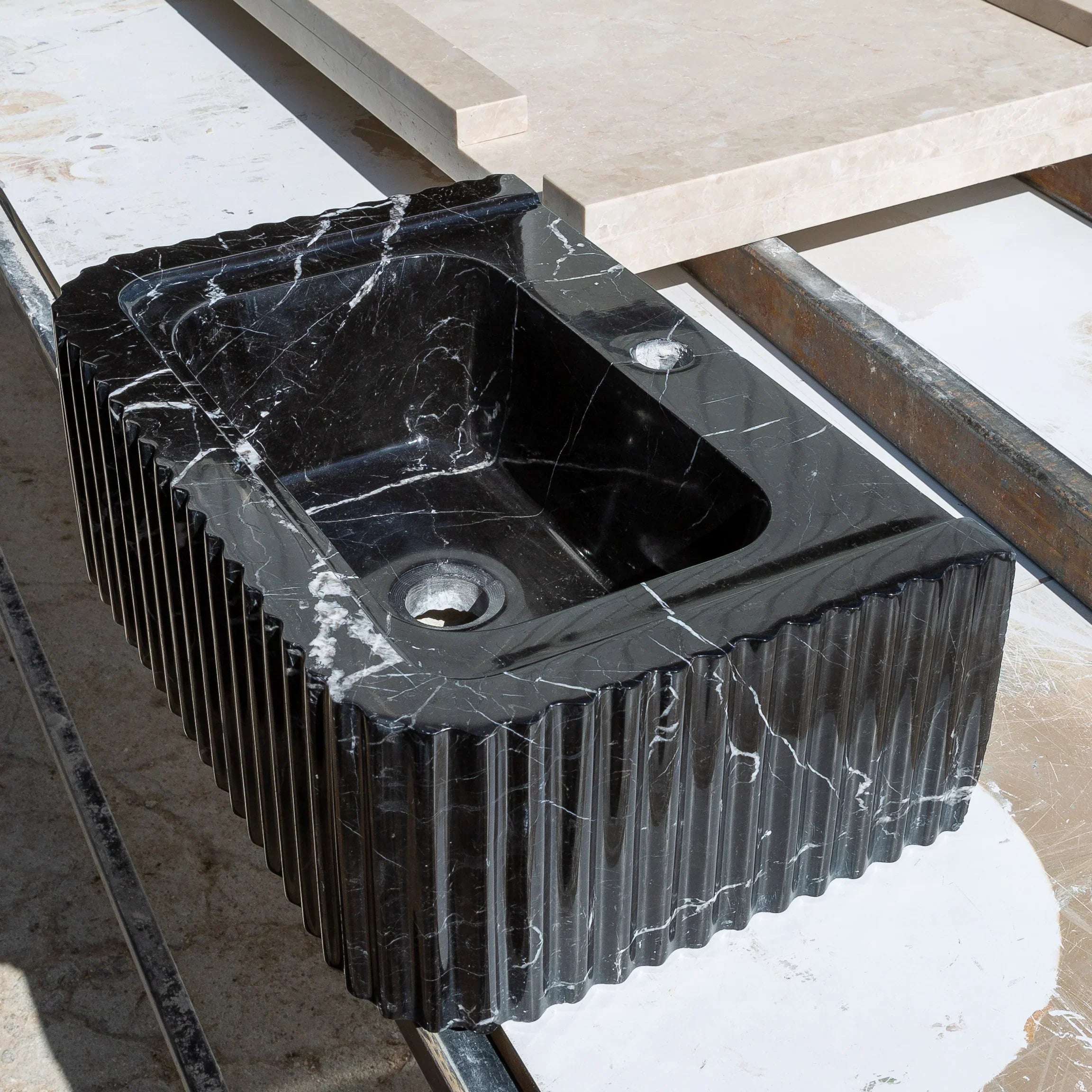 Black Marble Handcrafted Rectangular Sink - Wall-Mount Polished 12x19x7