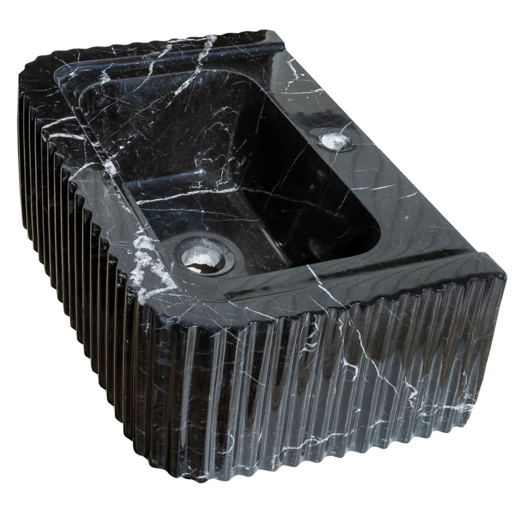 Black Marble Handcrafted Rectangular Sink - Wall-Mount Polished 12x19x7