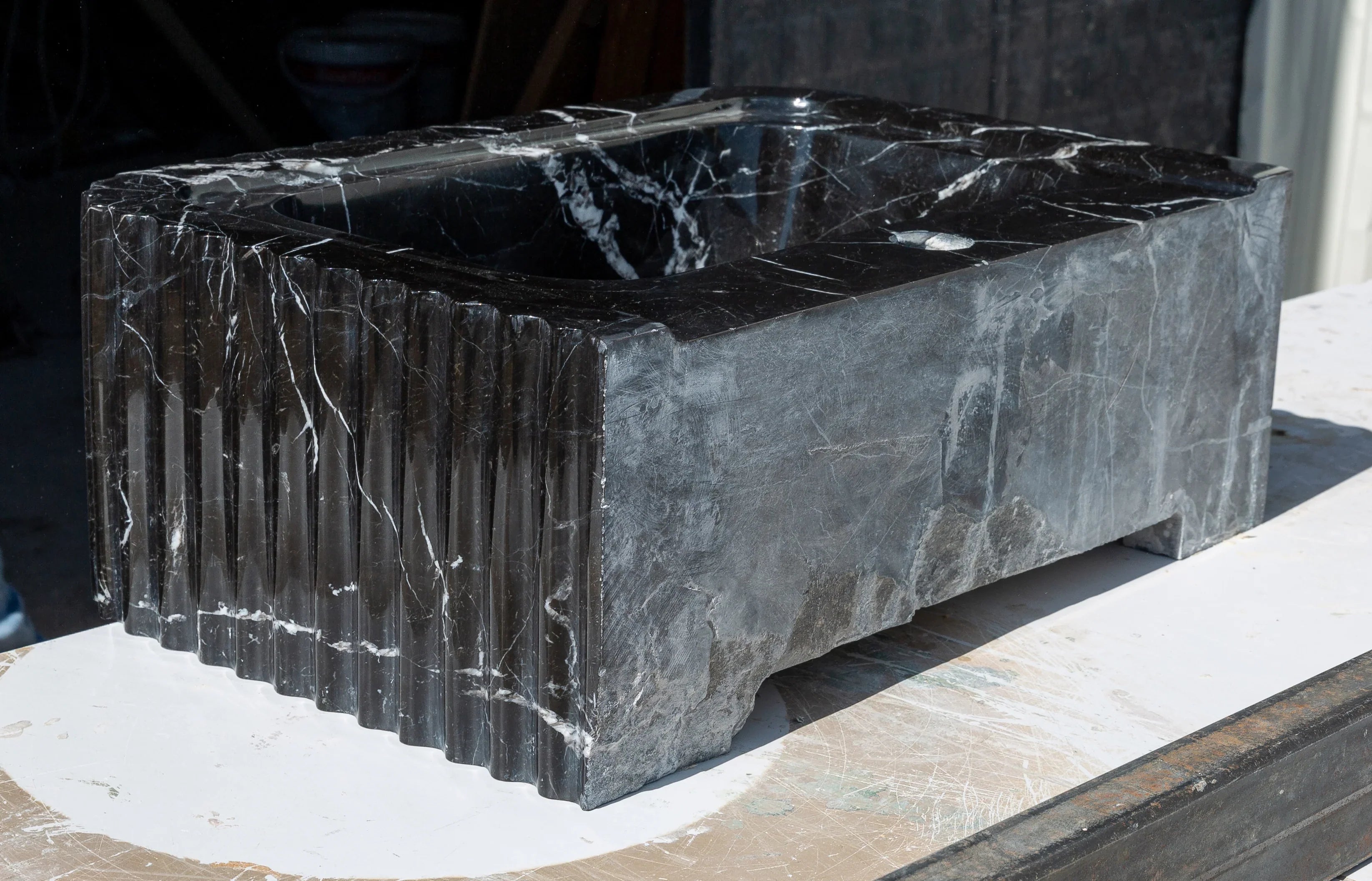 Black Marble Handcrafted Rectangular Sink - Wall-Mount Polished 12x19x7