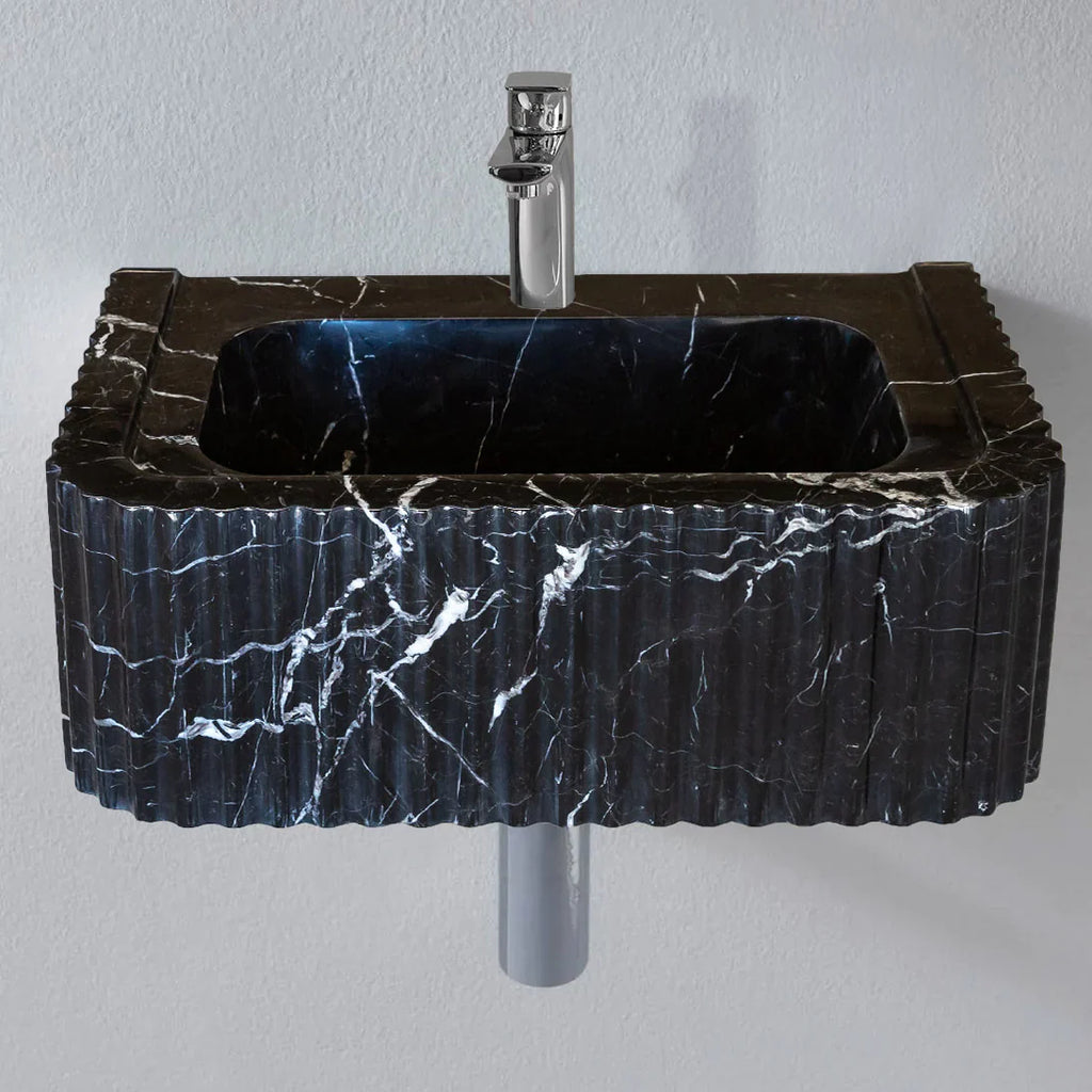Black Marble Handcrafted Rectangular Sink - Wall-Mount Polished 12x19x7