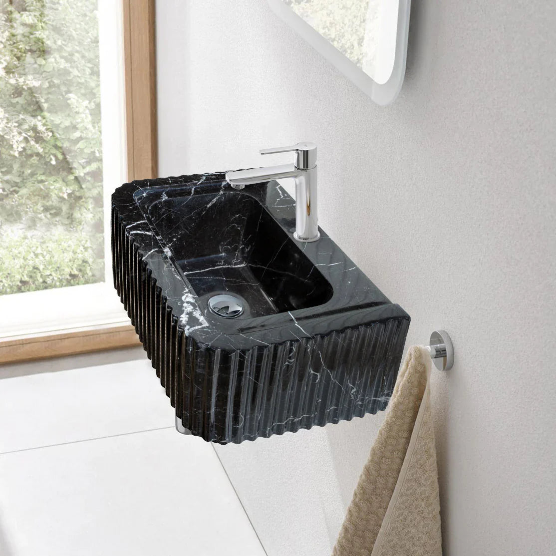 Black Marble Handcrafted Rectangular Sink - Wall-Mount Polished 12x19x7