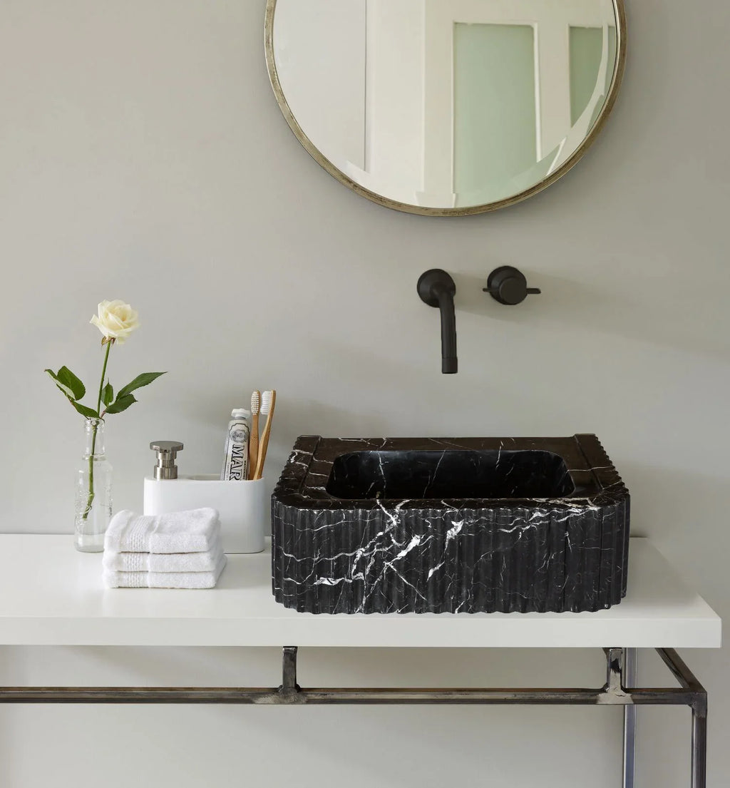 Black Marble Handcrafted Rectangular Sink - Wall-Mount Polished 12x19x7