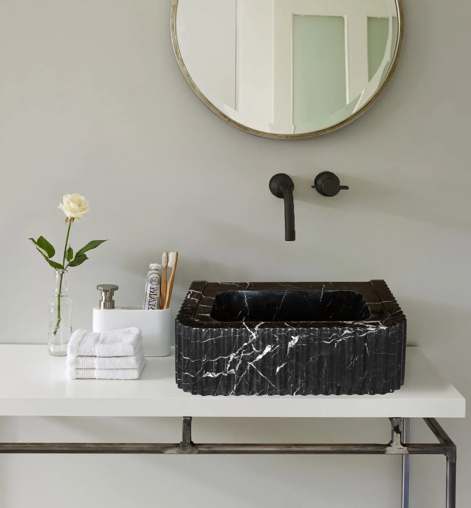 Black Marble Handcrafted Rectangular Sink - Wall-Mount Polished 12x19x7