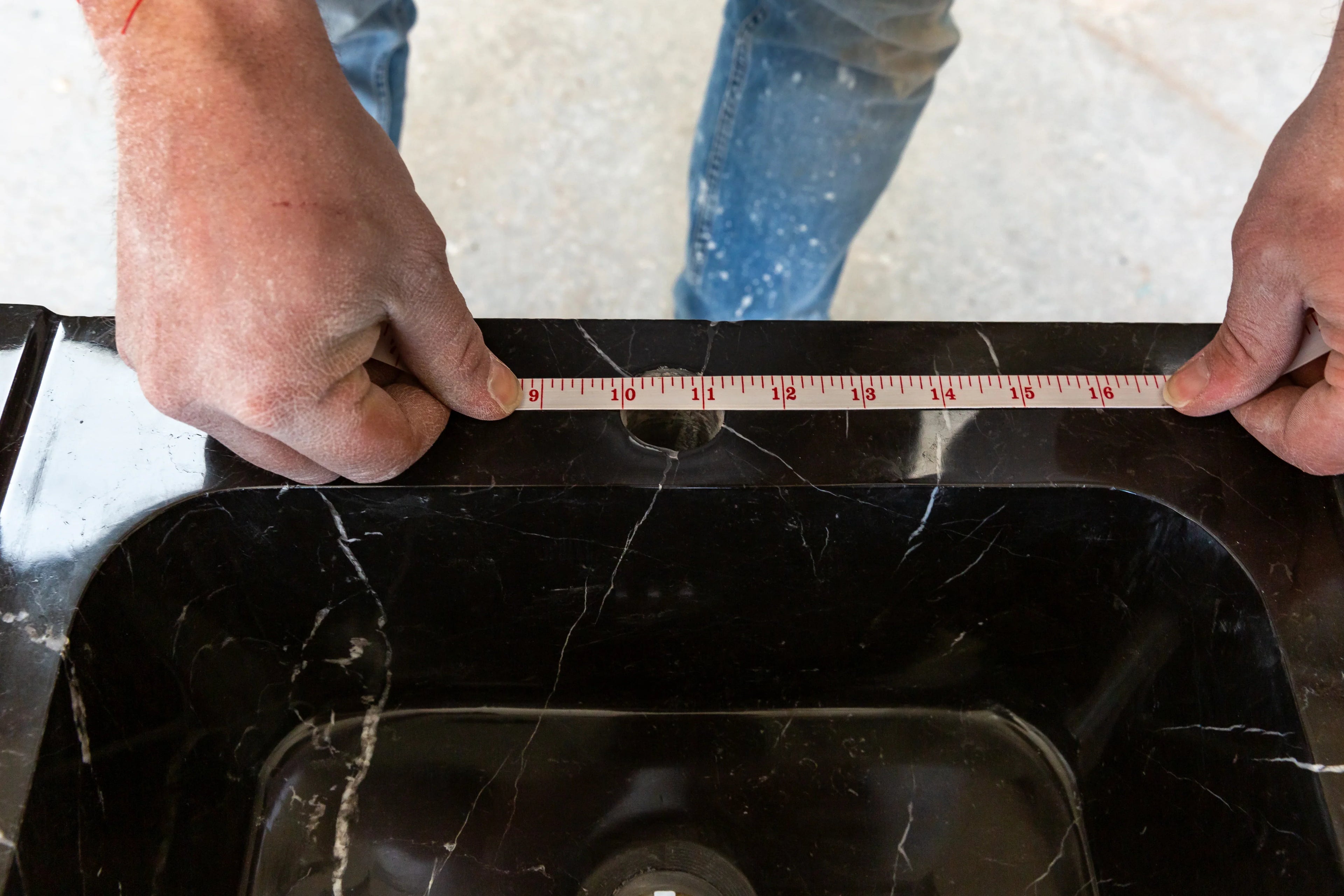 Black Marble Handcrafted Rectangular Sink - Wall-Mount Polished 12x19x7