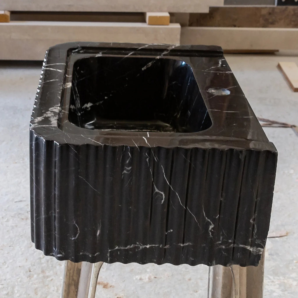 Black Marble Handcrafted Rectangular Sink - Wall-Mount Polished 12x19x7