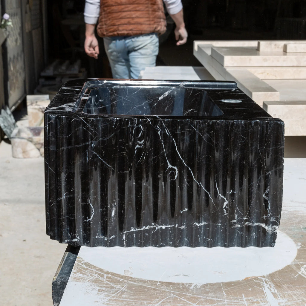 Black Marble Handcrafted Rectangular Sink - Wall-Mount Polished 12x19x7