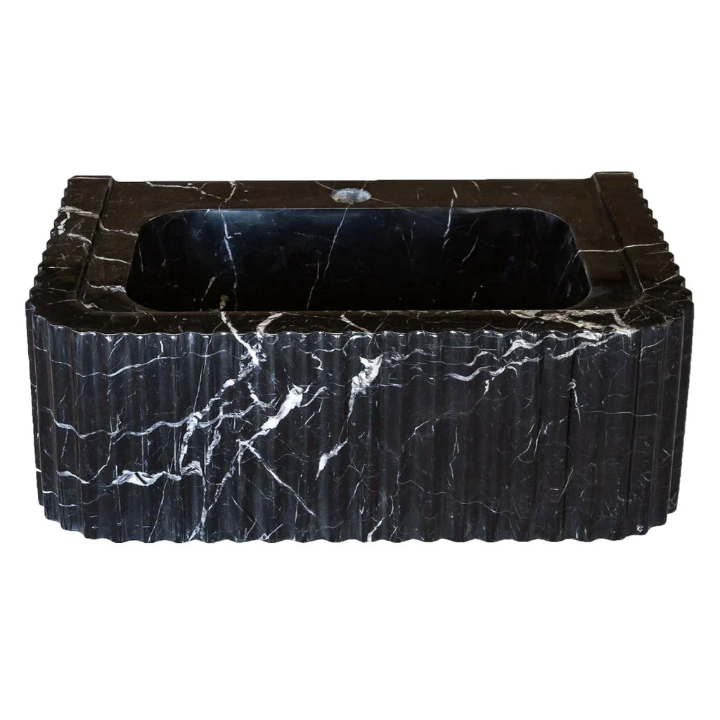Black Marble Handcrafted Rectangular Sink - Wall-Mount Polished 12x19x7