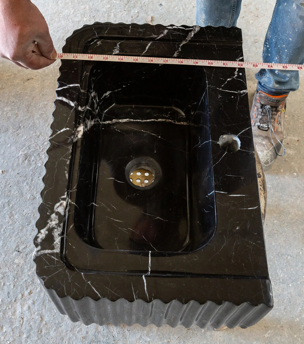 Black Marble Handcrafted Rectangular Sink - Wall-Mount Polished 12x19x7