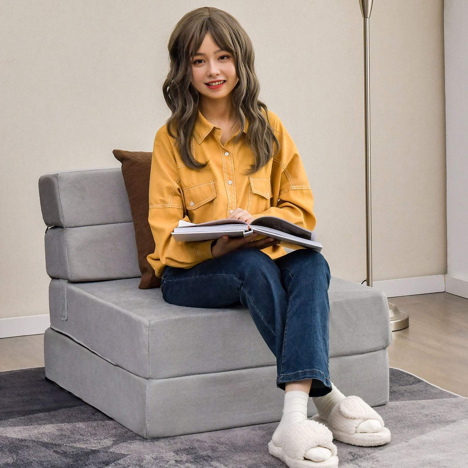 Tri-Fold Folding Chair Convertible Sleeper Bed
