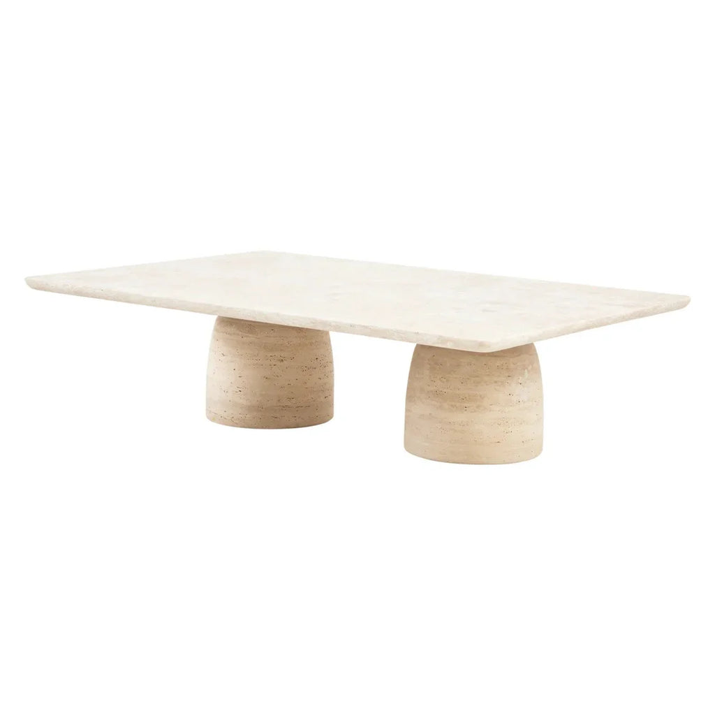 Natural Travertine Designer Coffee Table with Sculptural Bowl Shaped Legs 32x47x14