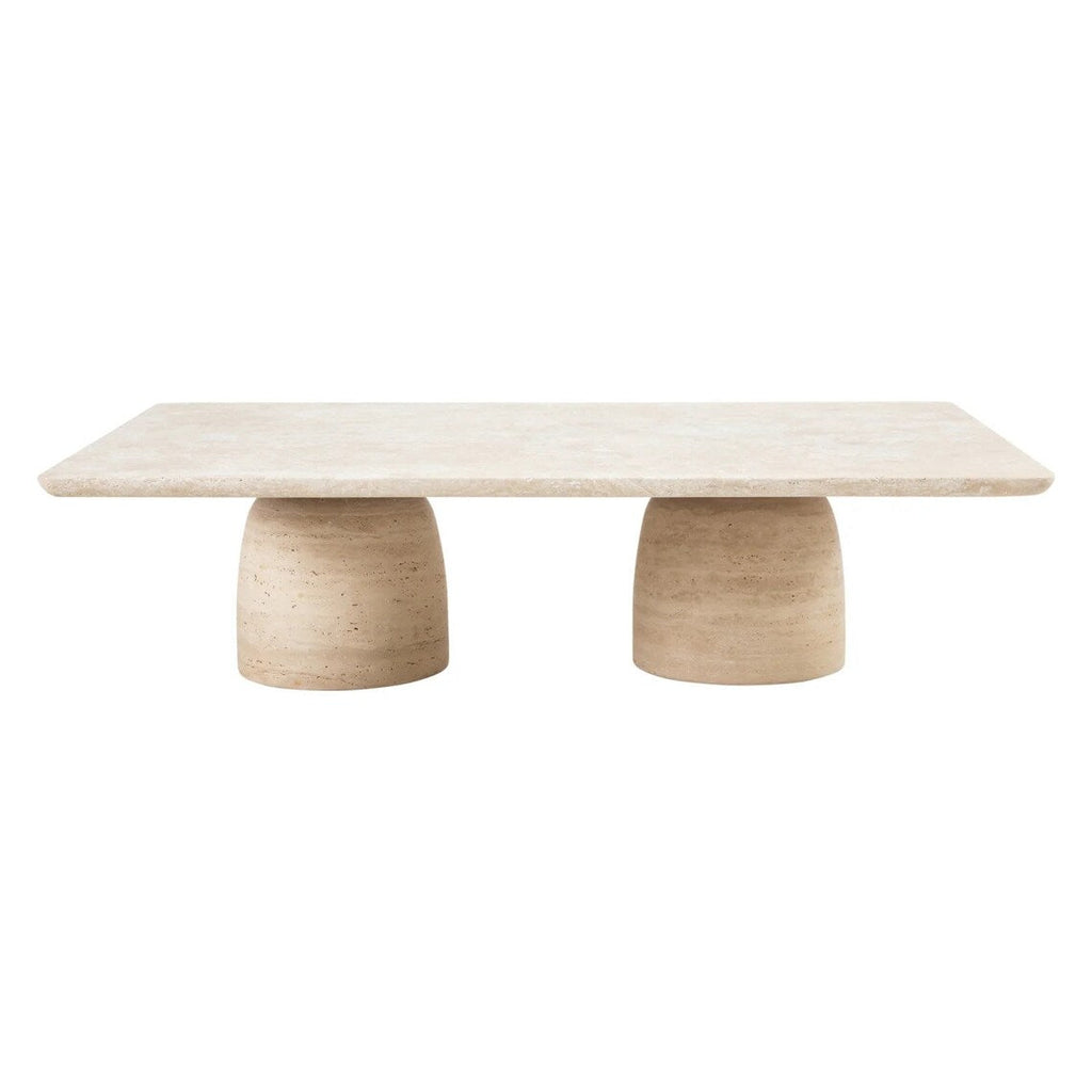 Natural Travertine Designer Coffee Table with Sculptural Bowl Shaped Legs 32x47x14