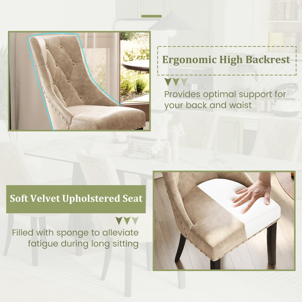 Tufted Wingback Upholstered Dining Chairs Set of 2-Light Brown