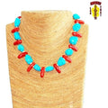 Turquoise Necklace with Red Stone Accent