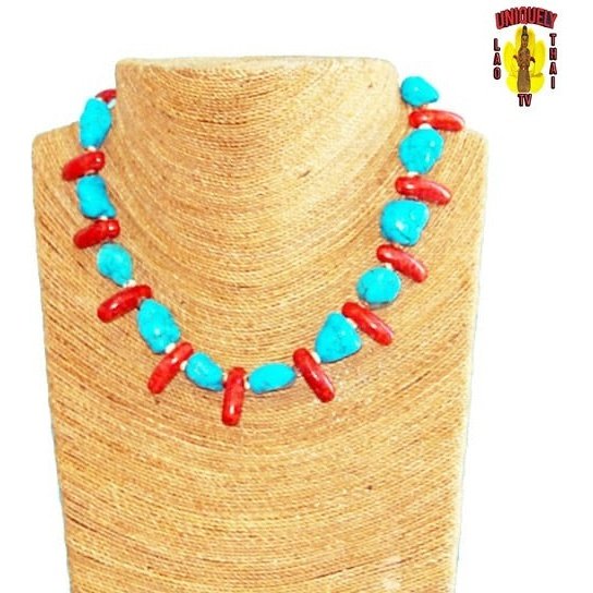 Turquoise Necklace with Red Stone Accent