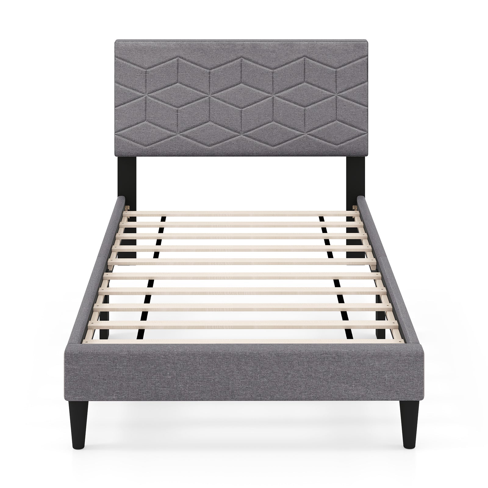 Twin/Full/Queen Size Bed Frame Modern Platform Bed with Linen Fabric Upholstered Headboard