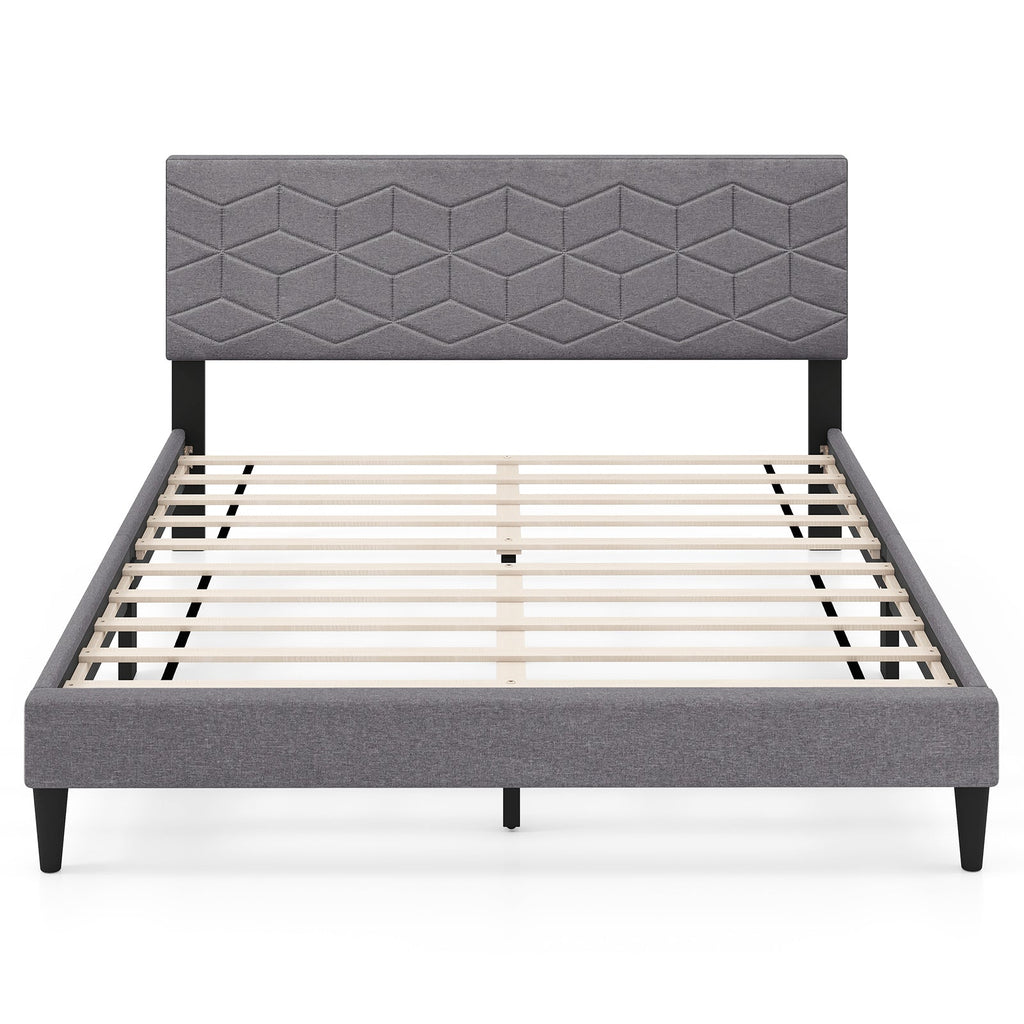 Twin/Full/Queen Size Bed Frame Modern Platform Bed with Linen Fabric Upholstered Headboard