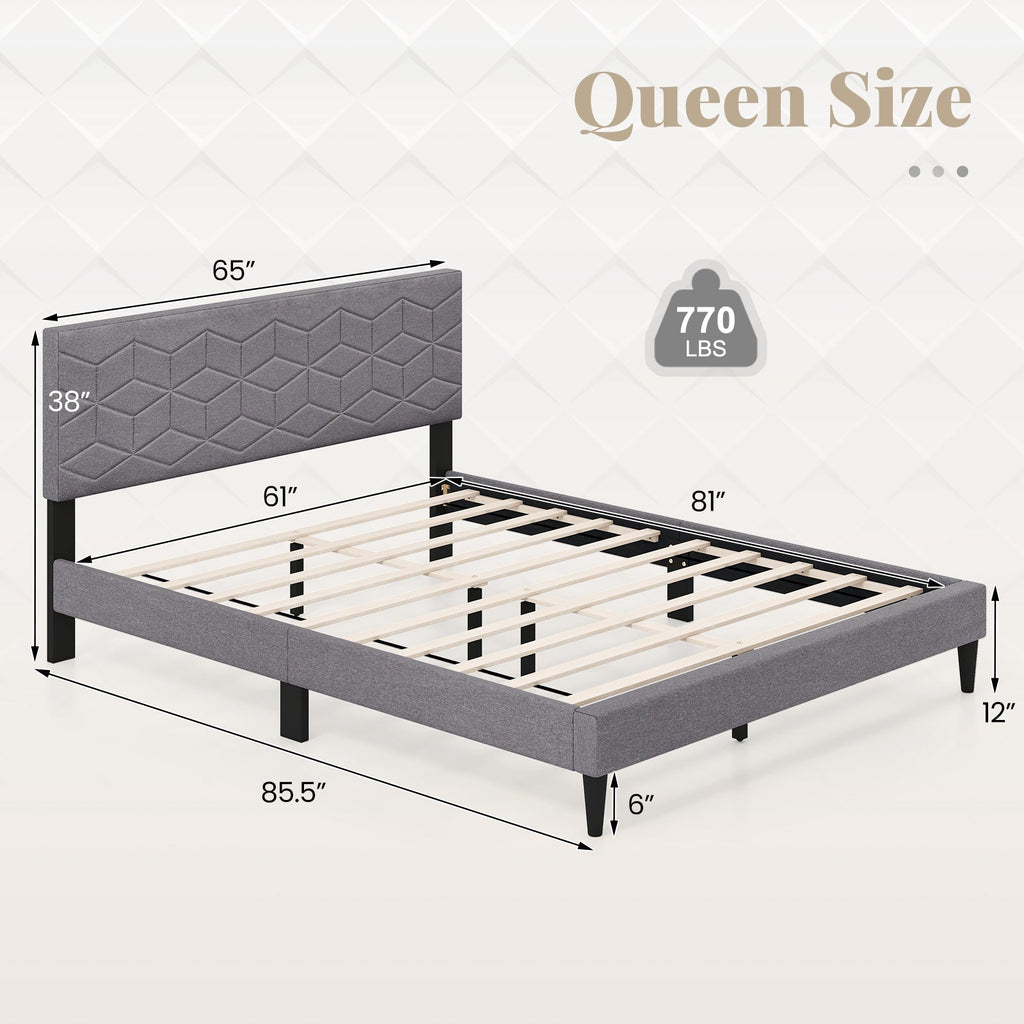 Twin/Full/Queen Size Bed Frame Modern Platform Bed with Linen Fabric Upholstered Headboard