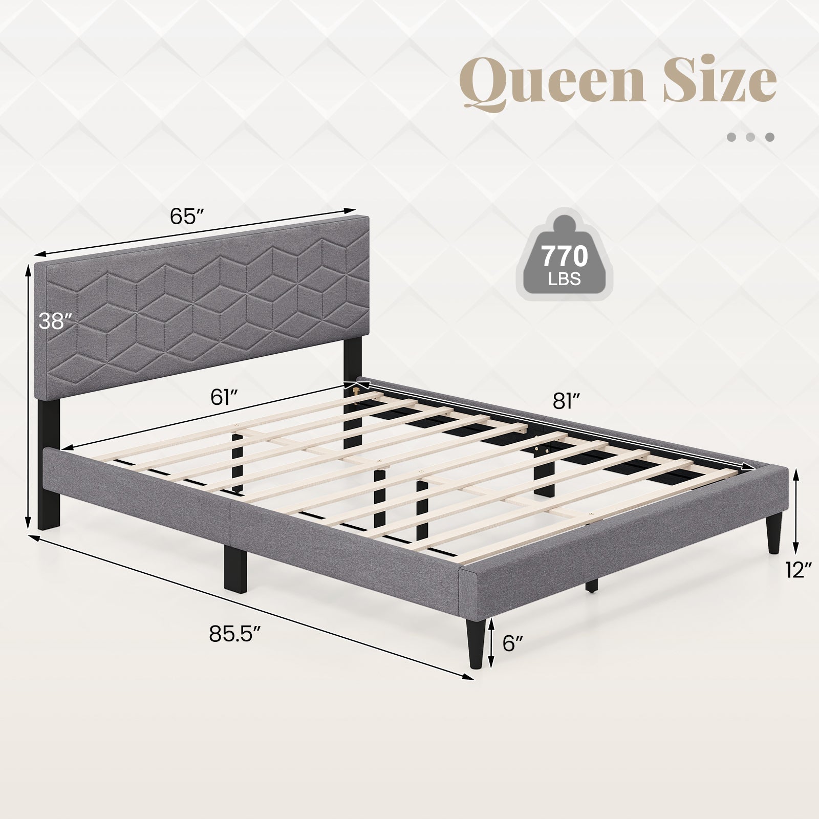Twin/Full/Queen Size Bed Frame Modern Platform Bed with Linen Fabric Upholstered Headboard