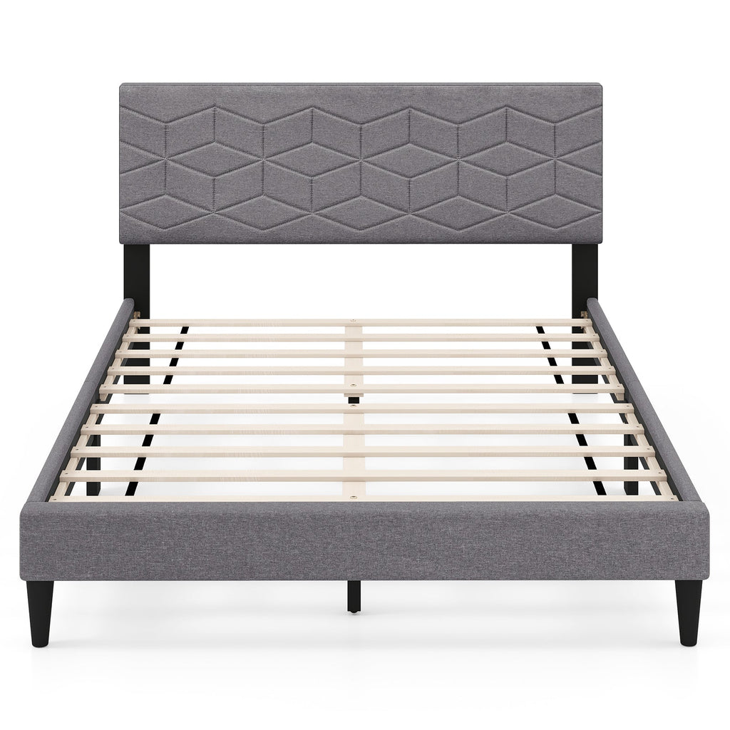 Twin/Full/Queen Size Bed Frame Modern Platform Bed with Linen Fabric Upholstered Headboard