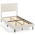 Twin/Full/Queen Size Velvet Bed Frame Upholstered Platform Bed with Chevron Headboard Beige