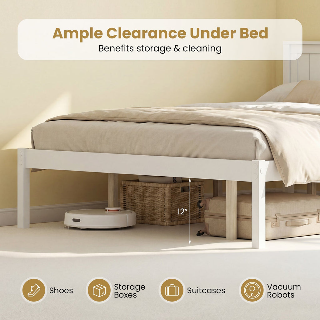 Twin/Full/Queen Size Sturdy Wooden Bed Frame with Headboard and Slat Support
