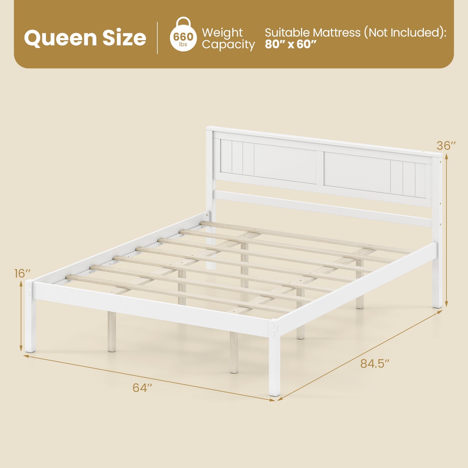 Twin/Full/Queen Size Sturdy Wooden Bed Frame with Headboard and Slat Support
