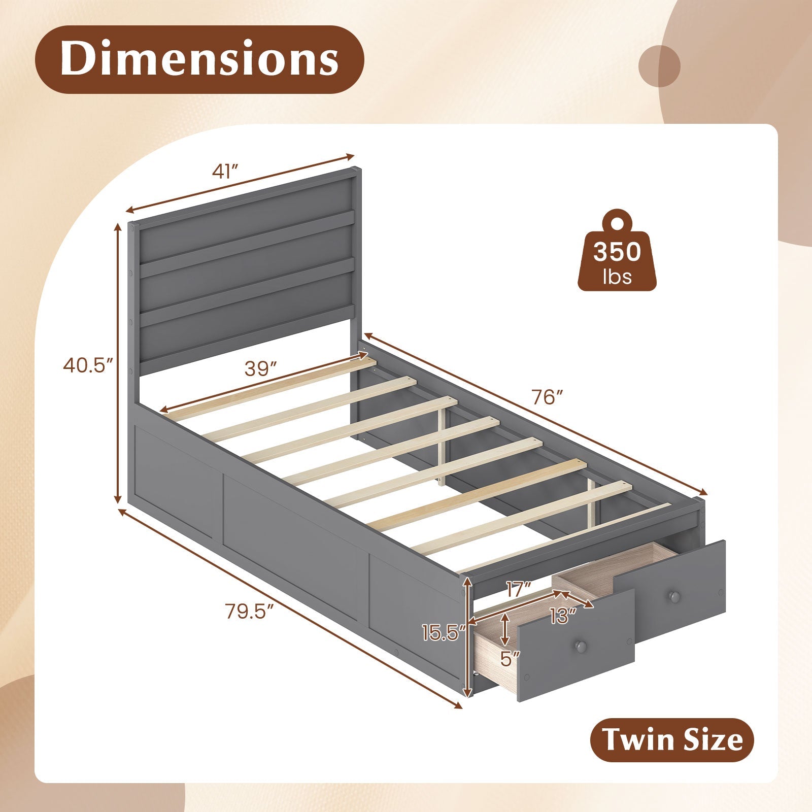 Twin Size Bed Frame with Storage Drawers and Headboard