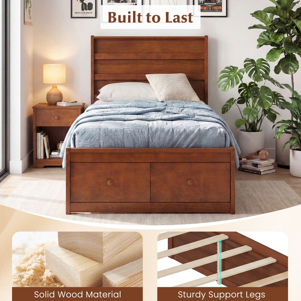 Twin Size Bed Frame with Storage Drawers and Headboard