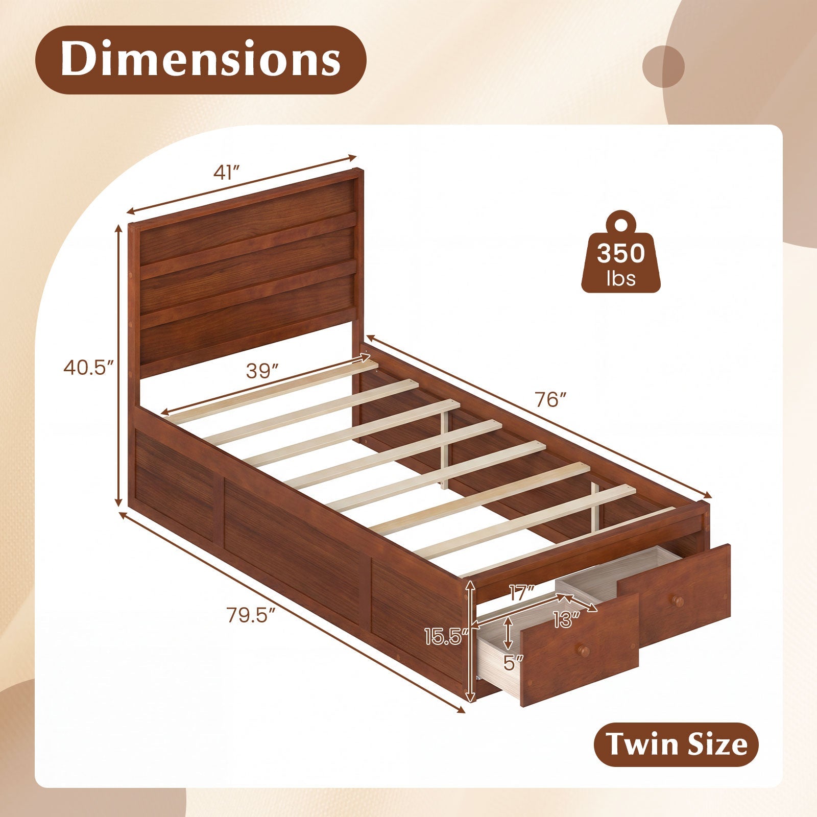 Twin Size Bed Frame with Storage Drawers and Headboard