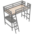 Twin Size Loft Bed Frame with Desk Angled and Built-in Ladder