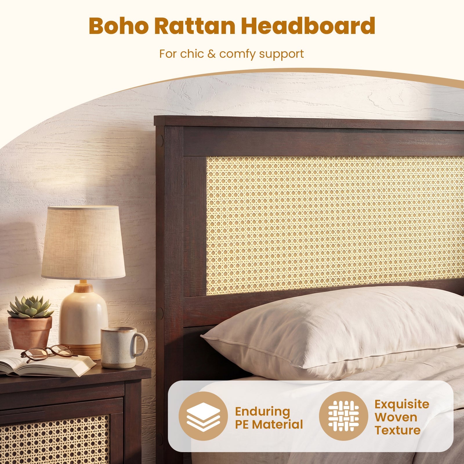 Twin Size Rattan Bed Frame with Storage Drawers